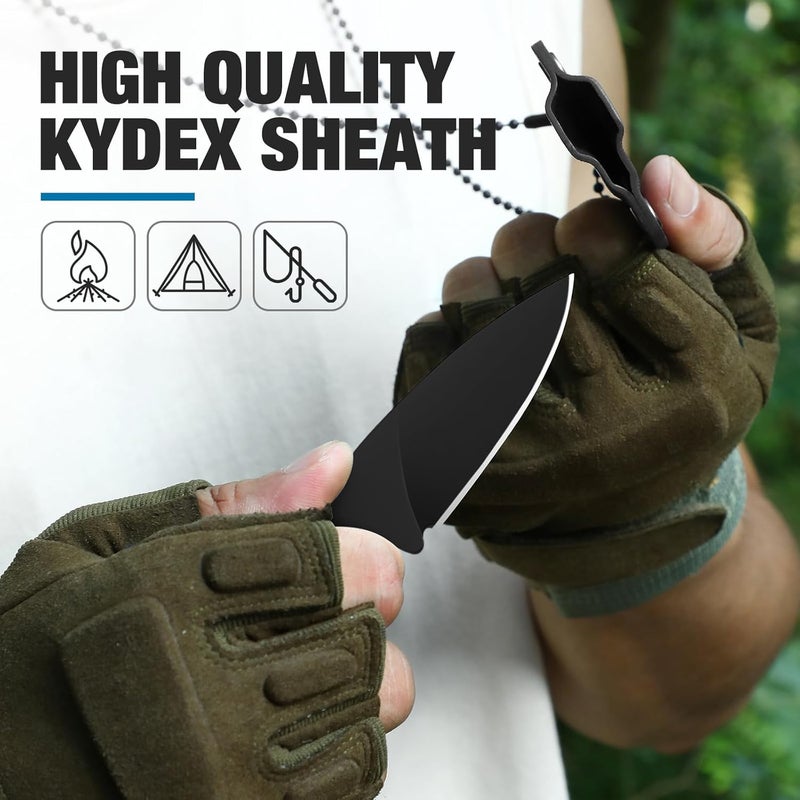 Omesio Compact Neck Knife with Sheath and Necklace, D2 Steel 2.99-Inch Blade, Full Tang G10 Handle, Fixed Blade for EDC, Hiking, Camping (Black Blade + Green Handle) - Image 4
